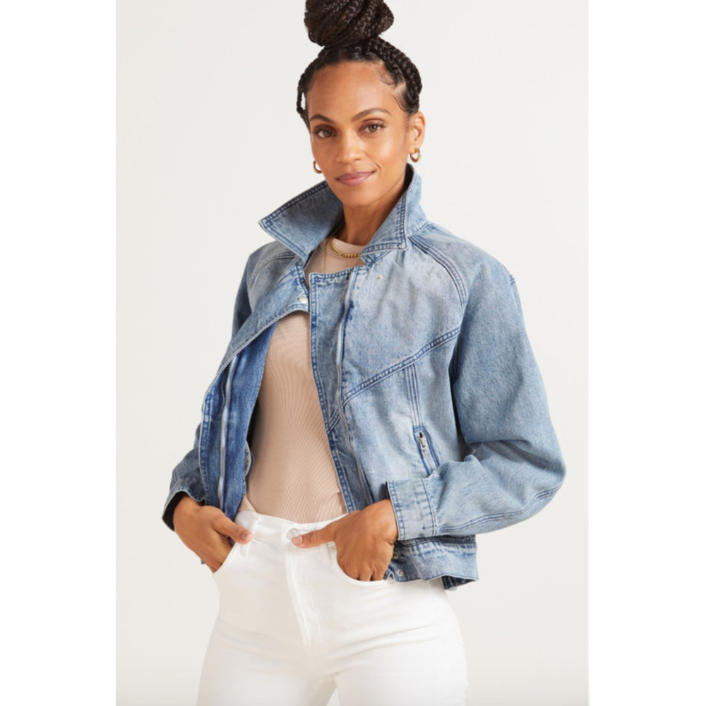 BlankNYC NWT Evereve Wondering Why Denim Full Zip Retro Jacket // L - Picture 4 of 10